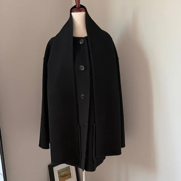 👘 Quince 👘 Double-Faced Merino Wool Scarf Coat Black S - Picture 6 of 16
